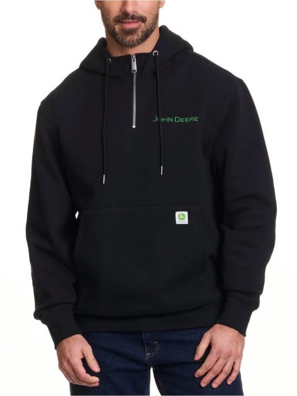 John Deere Men's Quarter Zip Pullover Hoodie, Black Large